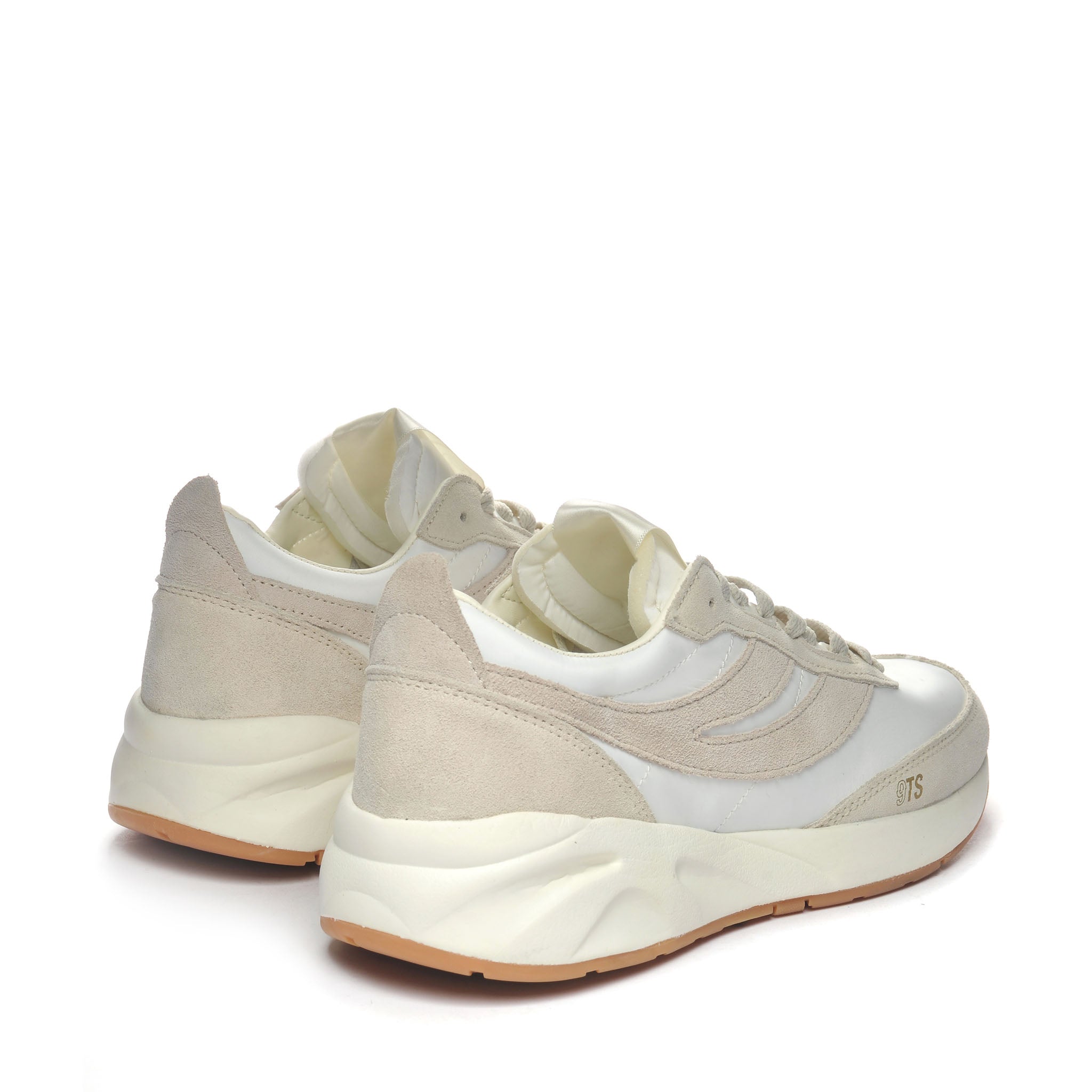 Superga 4089 Training 9Ts Slim Suede Sneakers - White Avorio Beige Lt Gum. Back view.