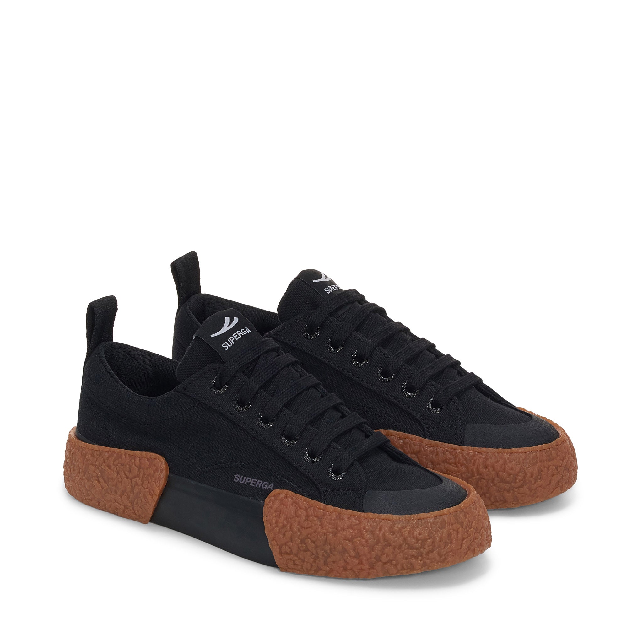 Superga 2660 Stripe Big Bumpers Sneakers - Black Gum. Front view.