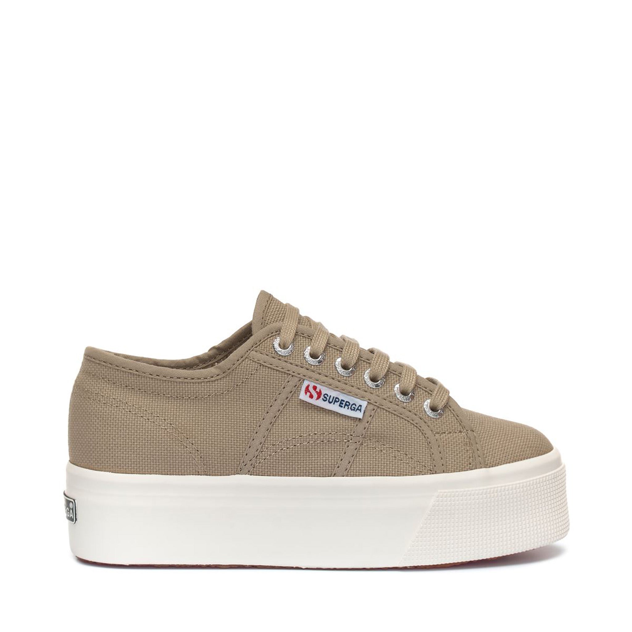 Superga 2790 Platform Sneakers - Grey Fossil Avorio. Side view.