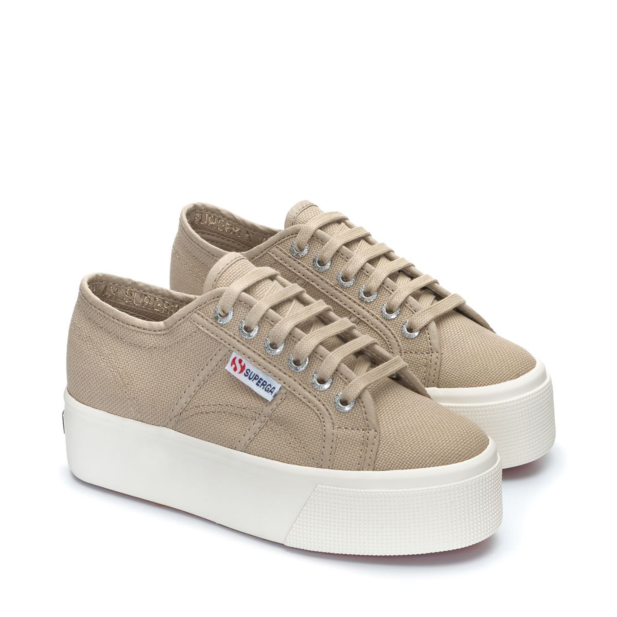 Superga 2790 Platform Sneakers - Grey Fossil Avorio. Front view.