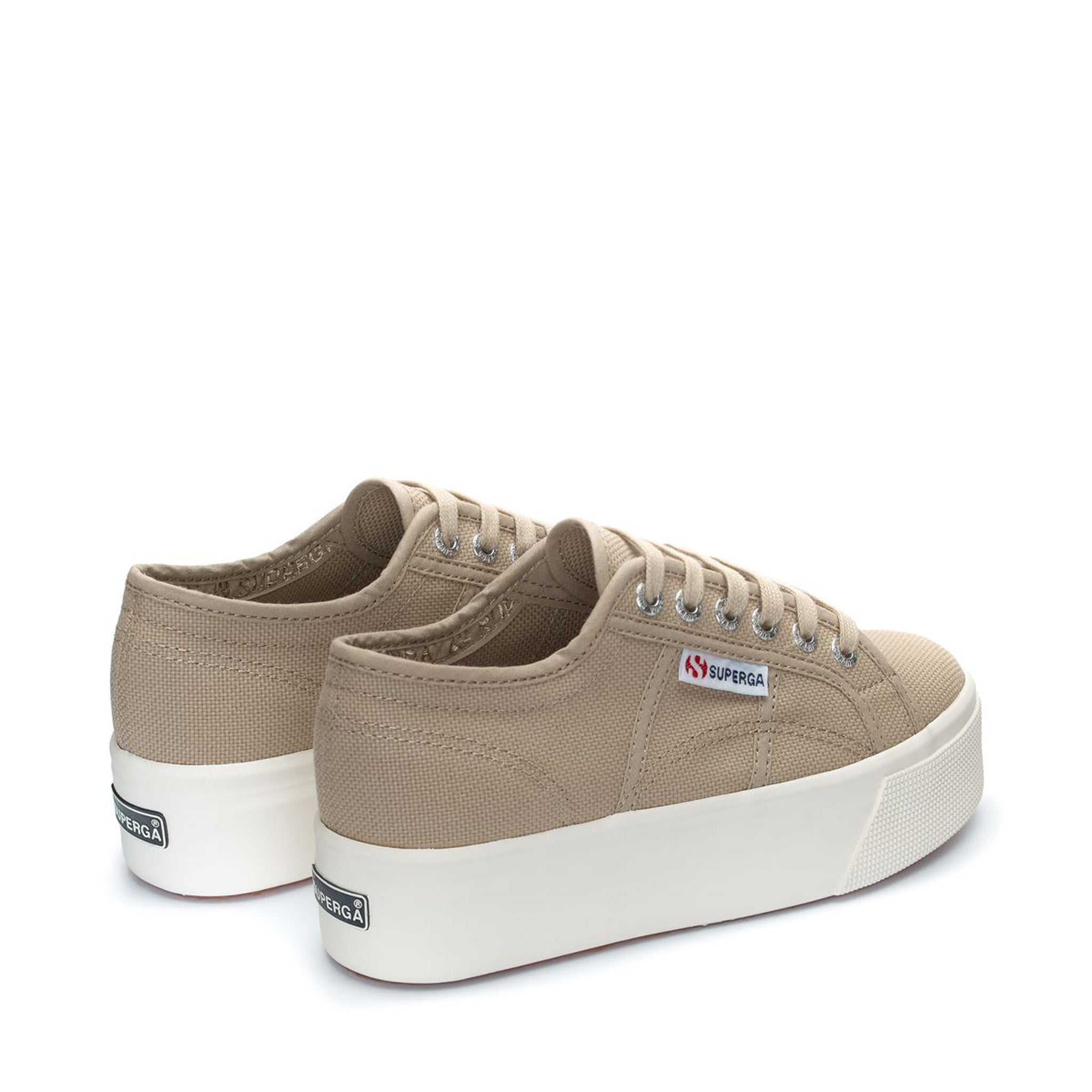 Superga 2790 Platform Sneakers - Grey Fossil Avorio. Back view.