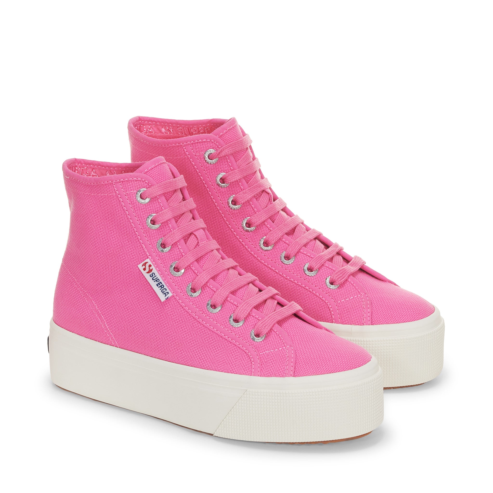 Superga 2708 Hi Top Sneakers - Pink Fuchsia Avorio. Front view.