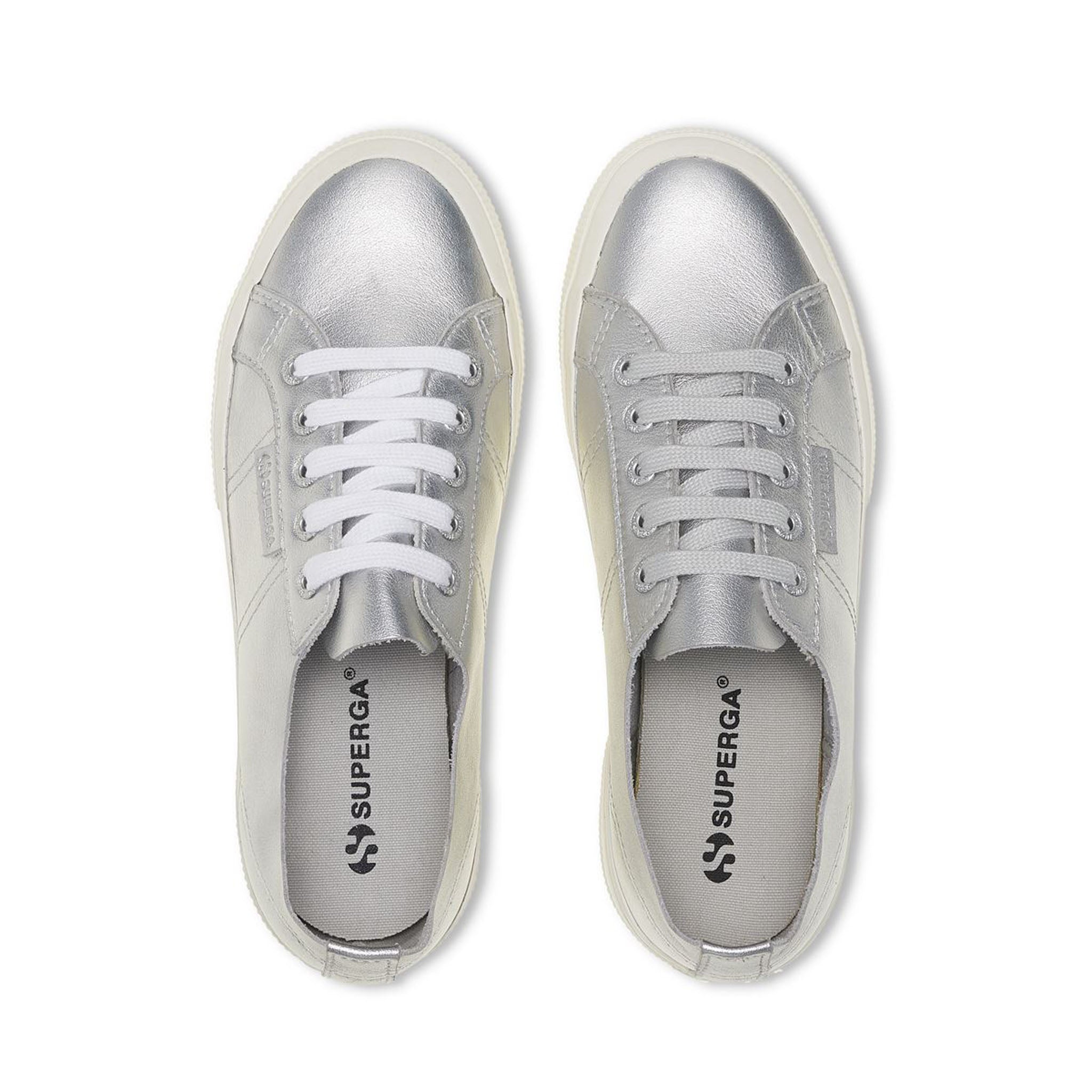 Superga 2750 Metallic Nappa Sneakers - Grey Silver Avorio. Top view.