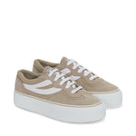 Superga 3041 Revolley Colorblock Platform Sneakers - Grey Fossil Off White. Front view.