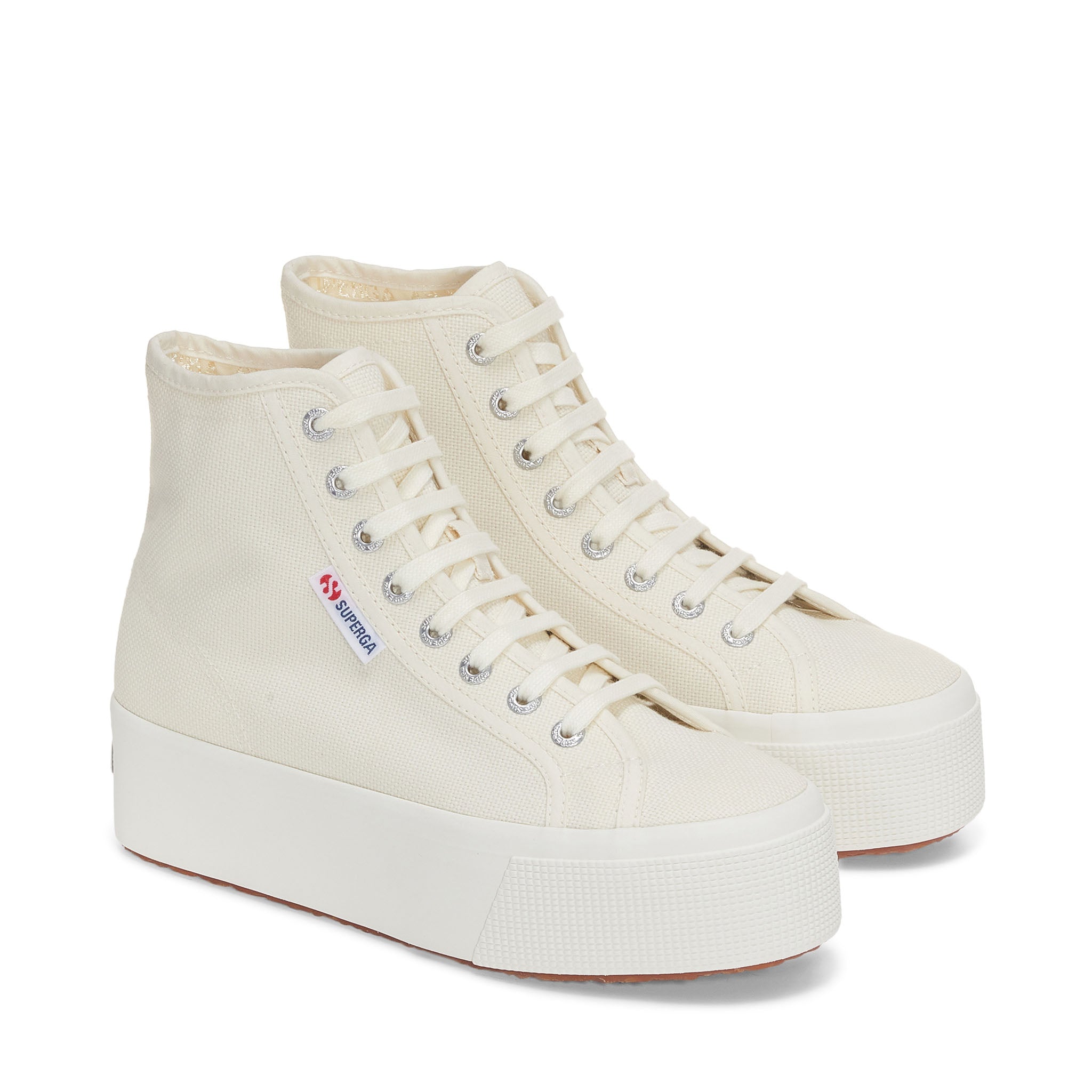 Superga 2708 High Top Sneakers - Beige Natural Avorio. Front view.