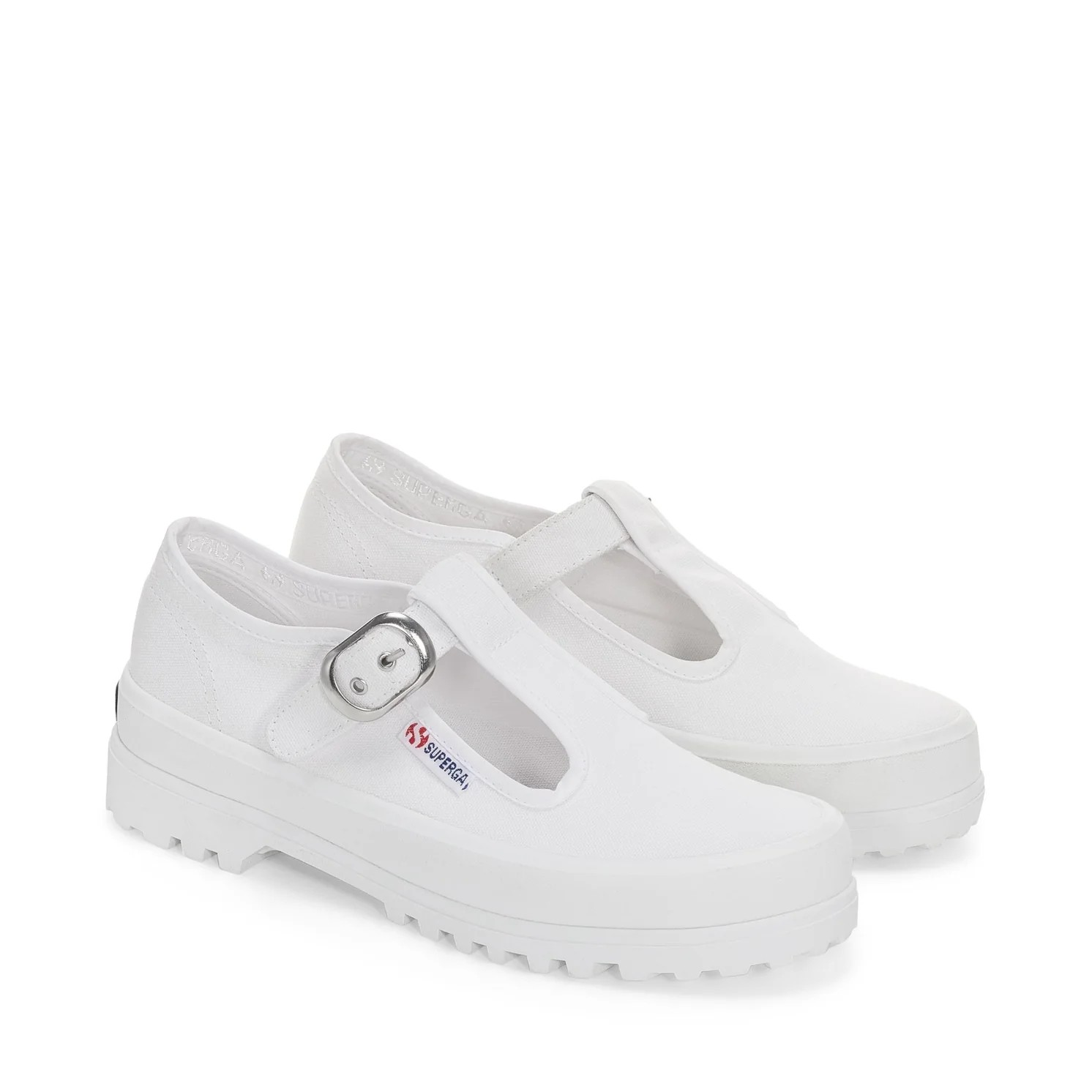 2541 Mary Jane Alpina Sneakers - White. Front view.