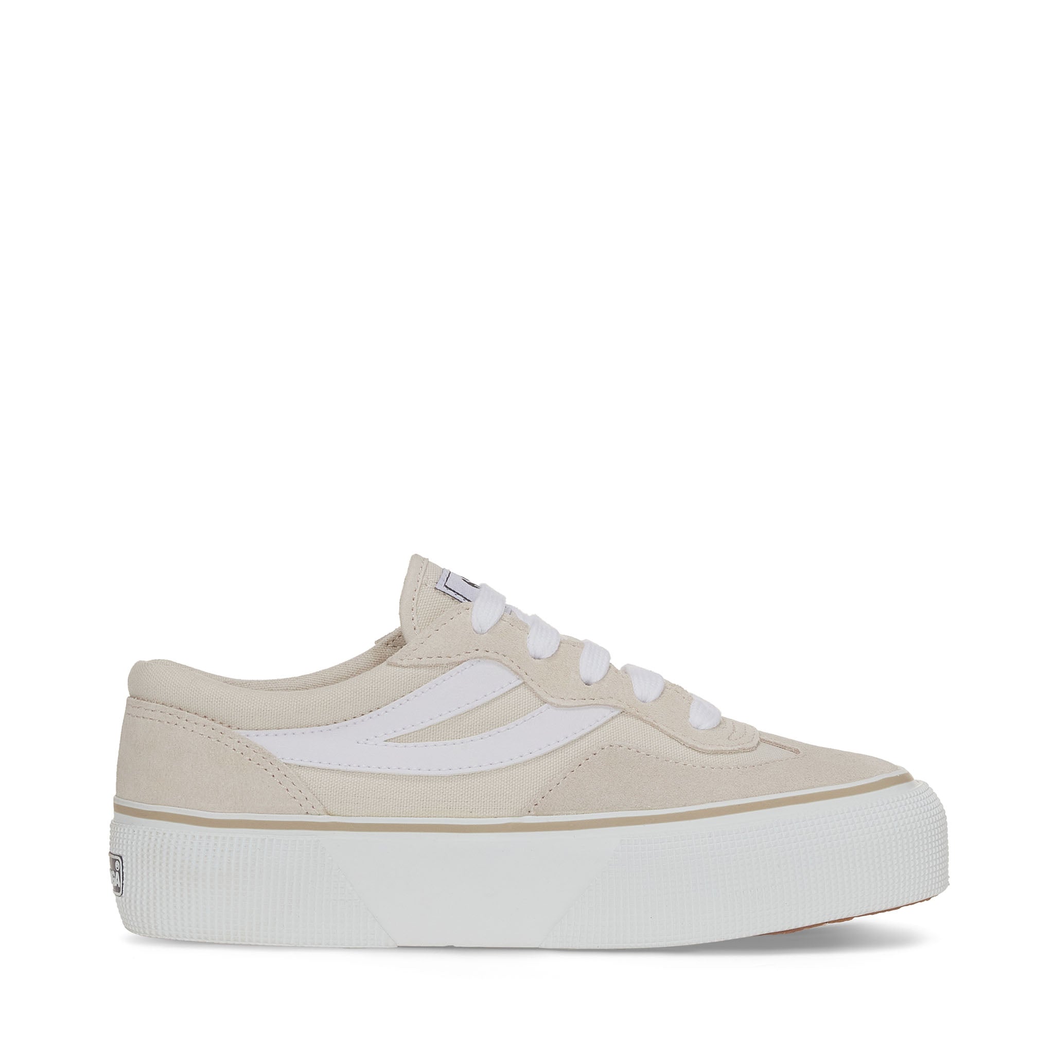 Superga 3041 Revolley Colorblock Platform Sneakers - Beige Lt Off White. Side view.