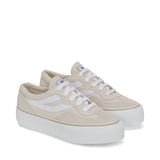 Superga 3041 Revolley Colorblock Platform Sneakers - Beige Lt Off White. Front view.