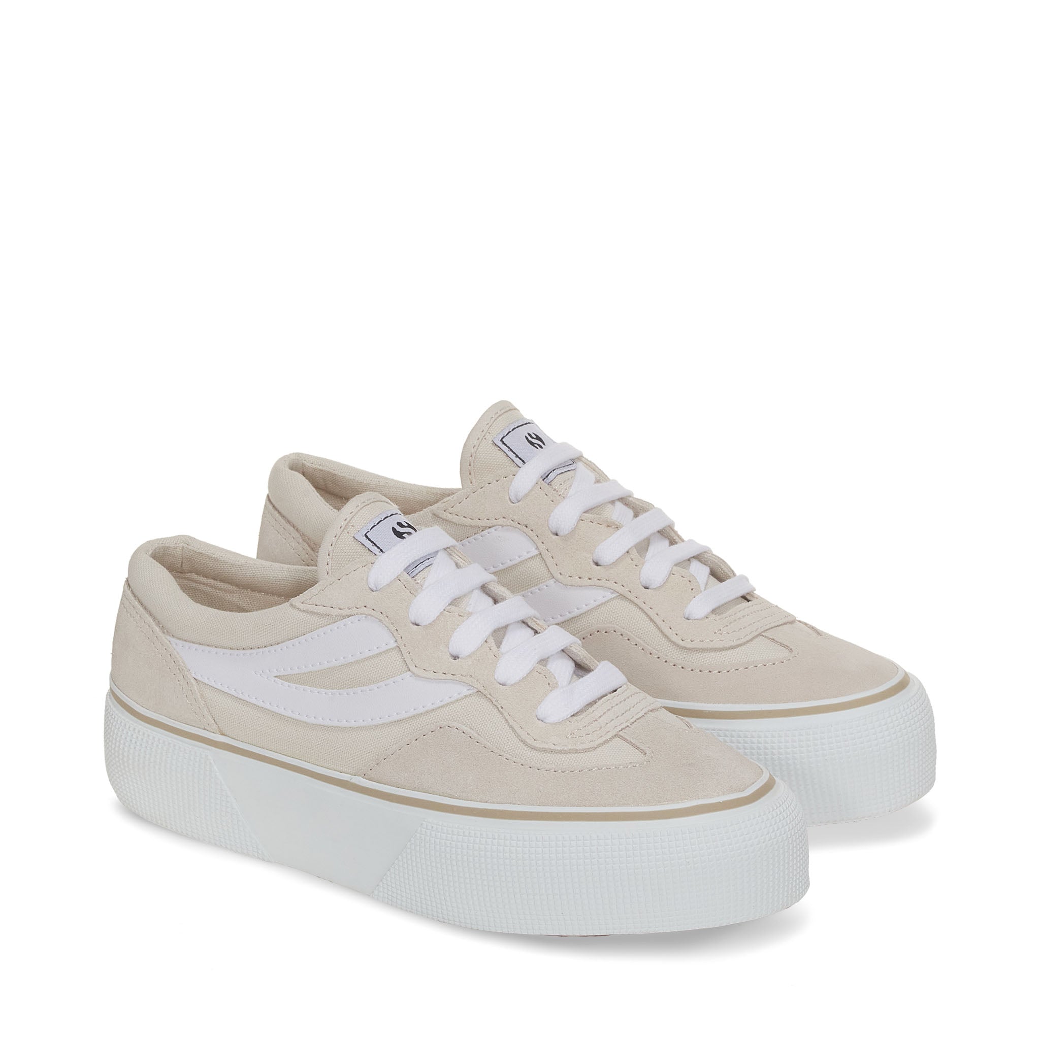 Superga 3041 Revolley Colorblock Platform Sneakers - Beige Lt Off White. Front view.