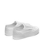 Superga 2740 Platform Macrame Rhombus Sneakers - Total White. Front view.
