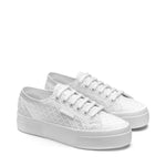 Superga 2740 Platform Macrame Rhombus Sneakers - Total White. Back view.