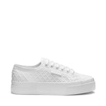 Superga 2740 Platform Macrame Rhombus Sneakers - Total White. Side view.