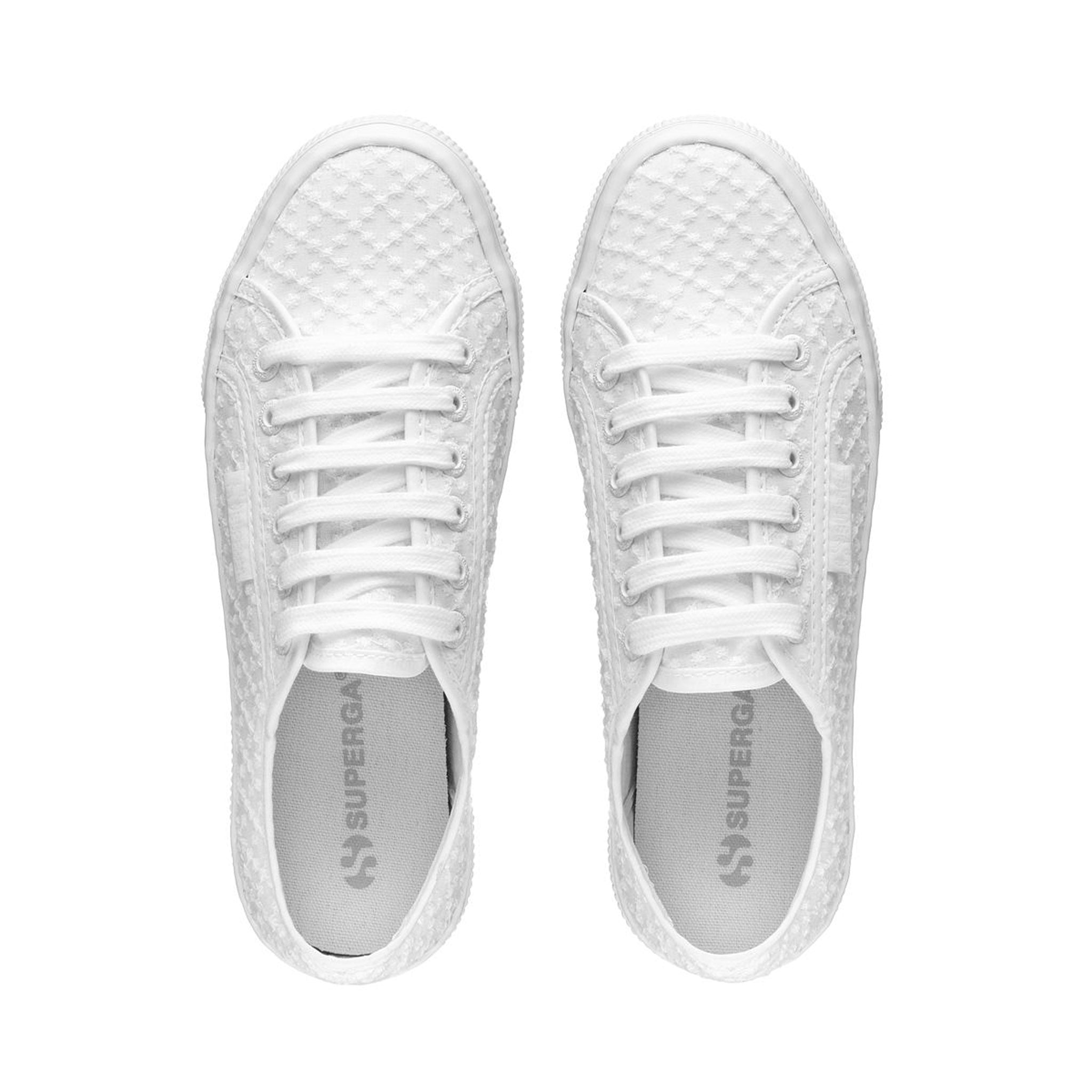 Superga 2740 Platform Macrame Rhombus Sneakers - Total White. Top view.