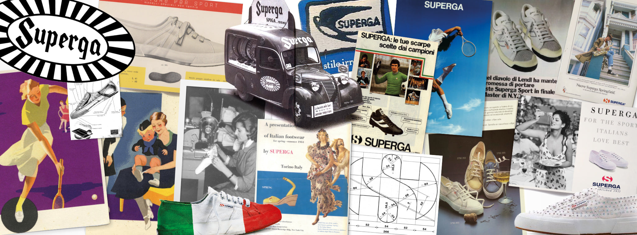 Collage of Superga Marketing over the decades.
