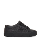 Superga 2750 Kids Lamé Sneakers - Total Black Hematite. Side view.