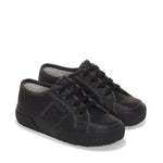 Superga 2750 Kids Lam√© Sneakers - Total Black Hematite. Front view.
