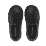 Superga 2750 Kids Lam√© Sneakers - Total Black Hematite. Top view.