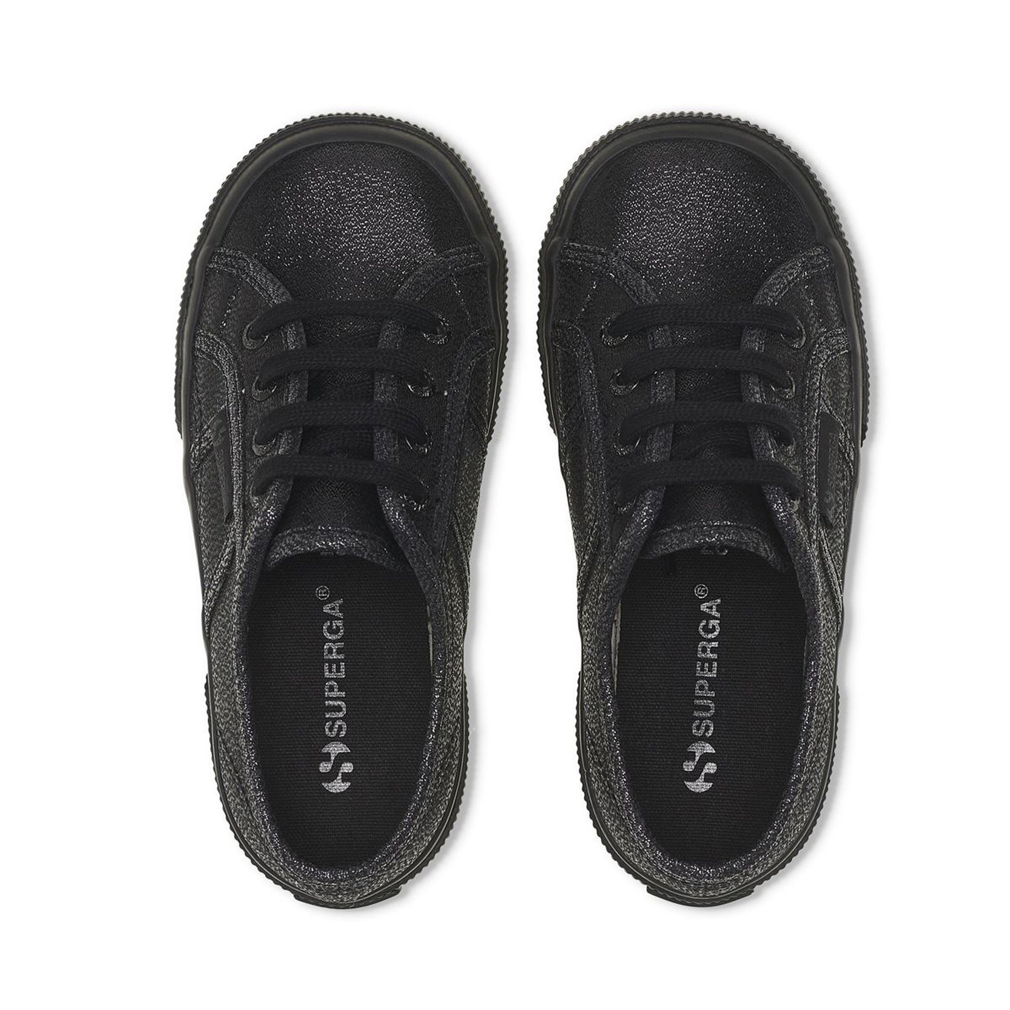 Superga 2750 Kids Lam√© Sneakers - Total Black Hematite. Top view.