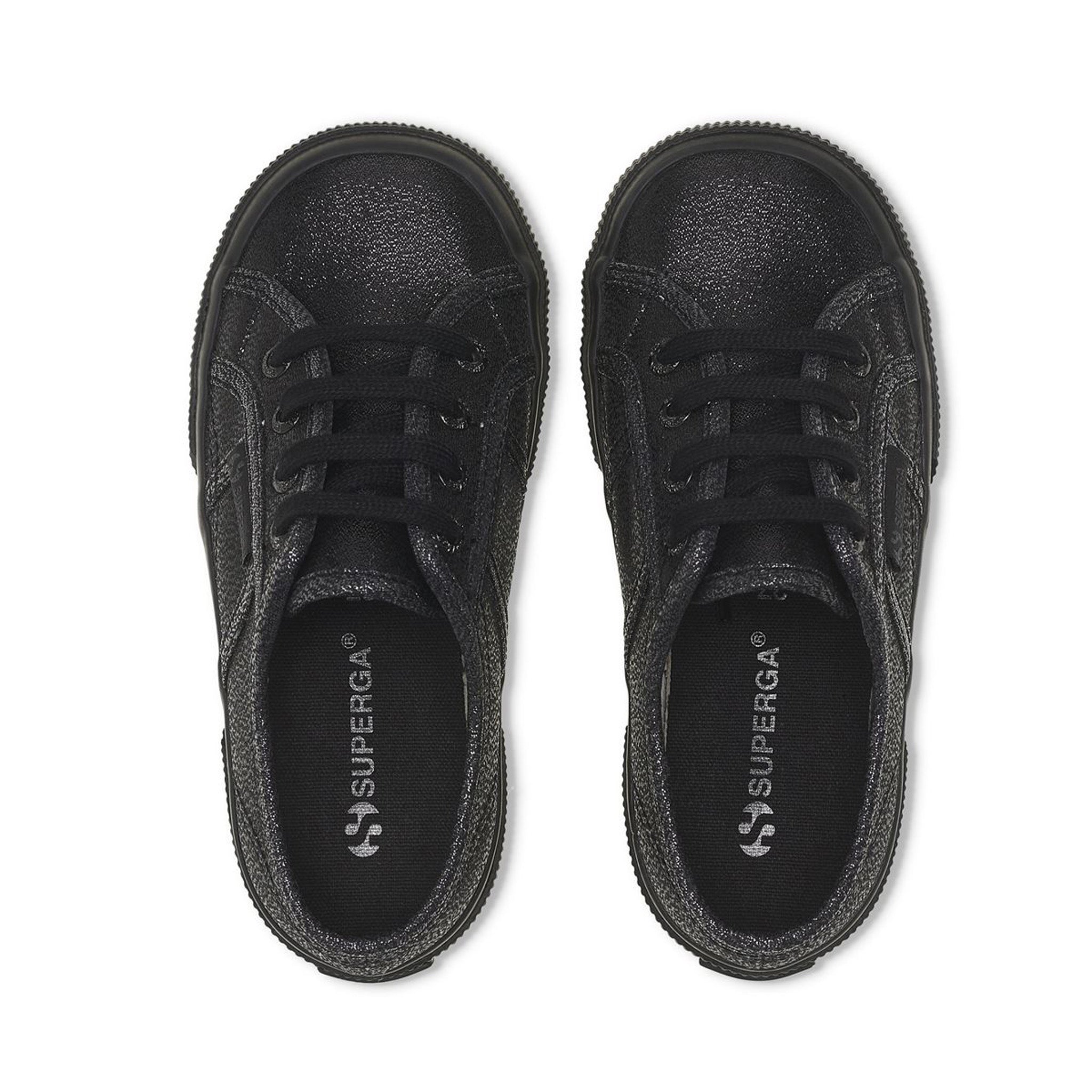 Superga 2750 Kids Lamé Sneakers - Total Black Hematite. Top view.