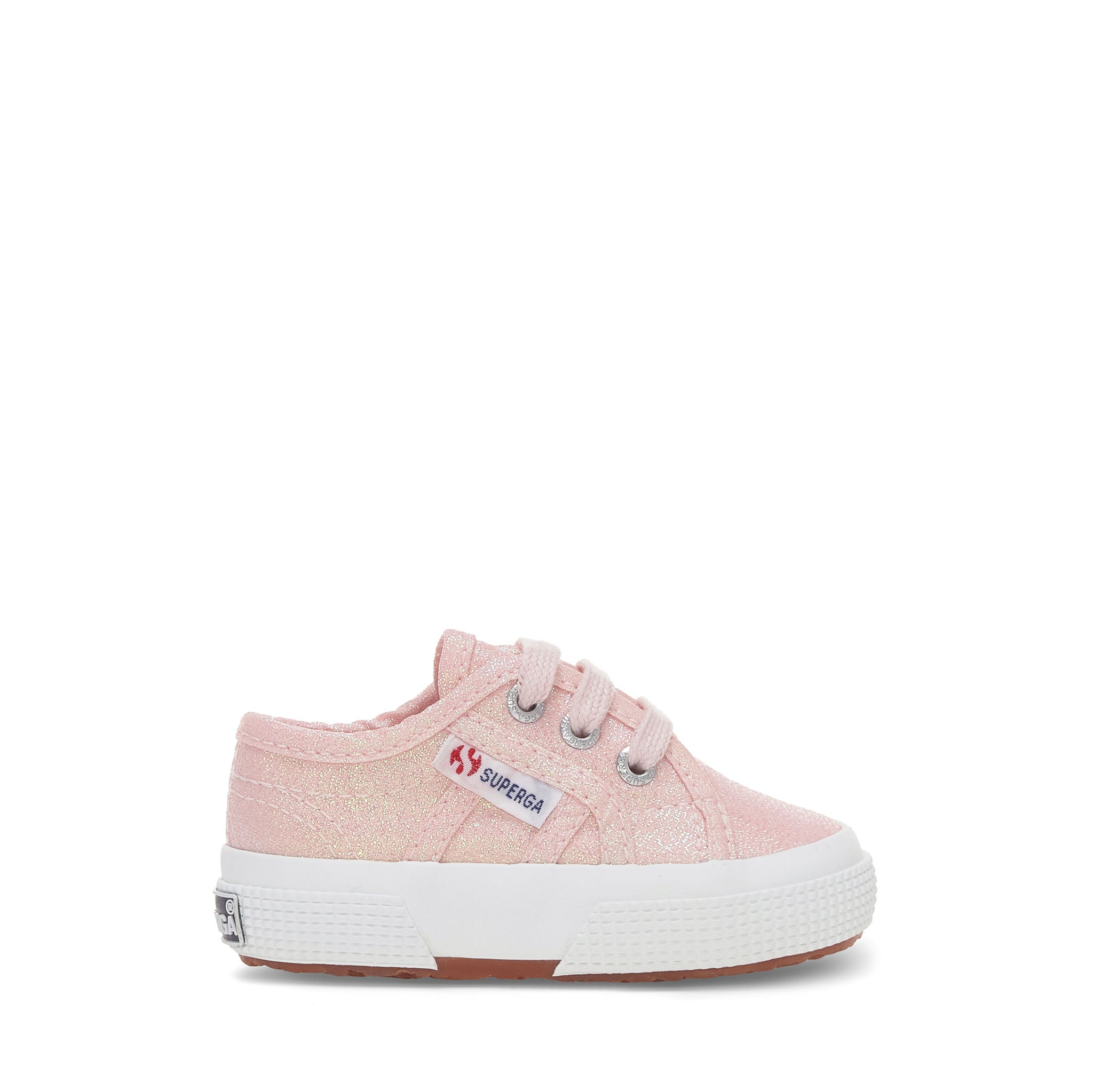 Superga 2750 Baby Lamé Sneakers - Pinkish Iridescent. Side view.