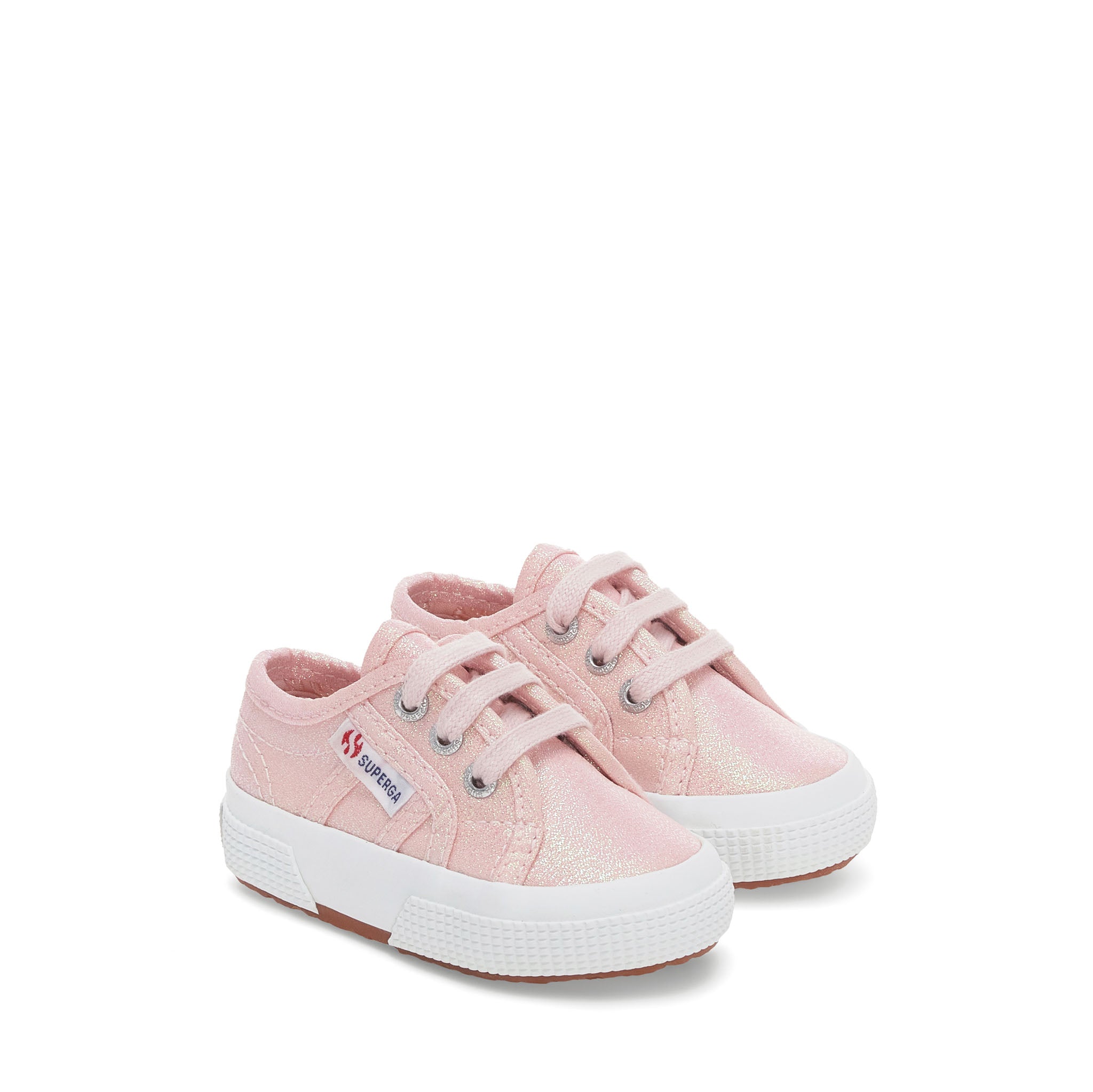 Superga 2750 Baby Lam√© Sneakers - Pinkish Iridescent. Front view.
