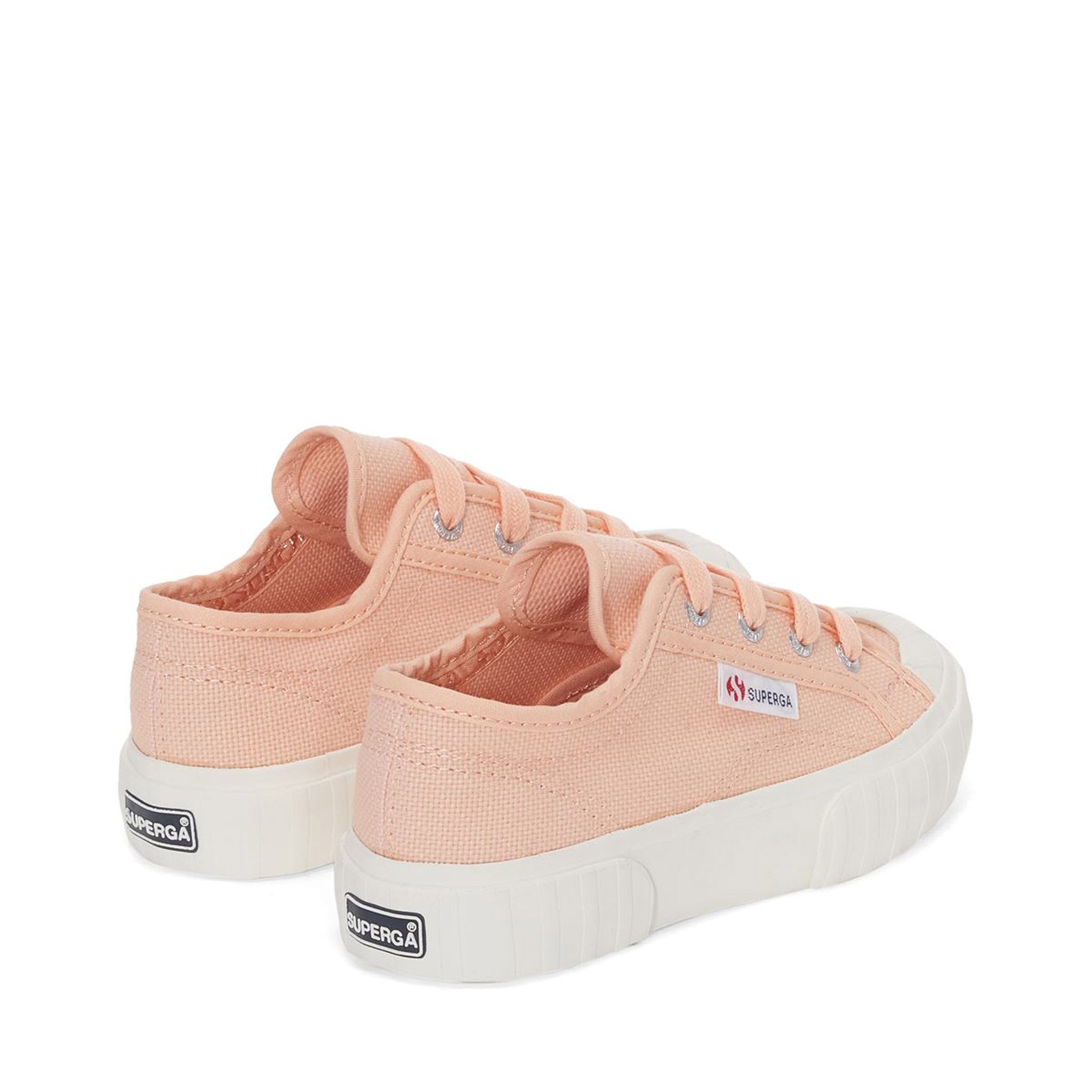 Superga 2630 Kids Stripe Sneakers - Pink Peach Avorio. Back view.