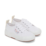 Superga 2750 Kids Funny Label Sneakers - White Multicolor Flower Label. Front view.