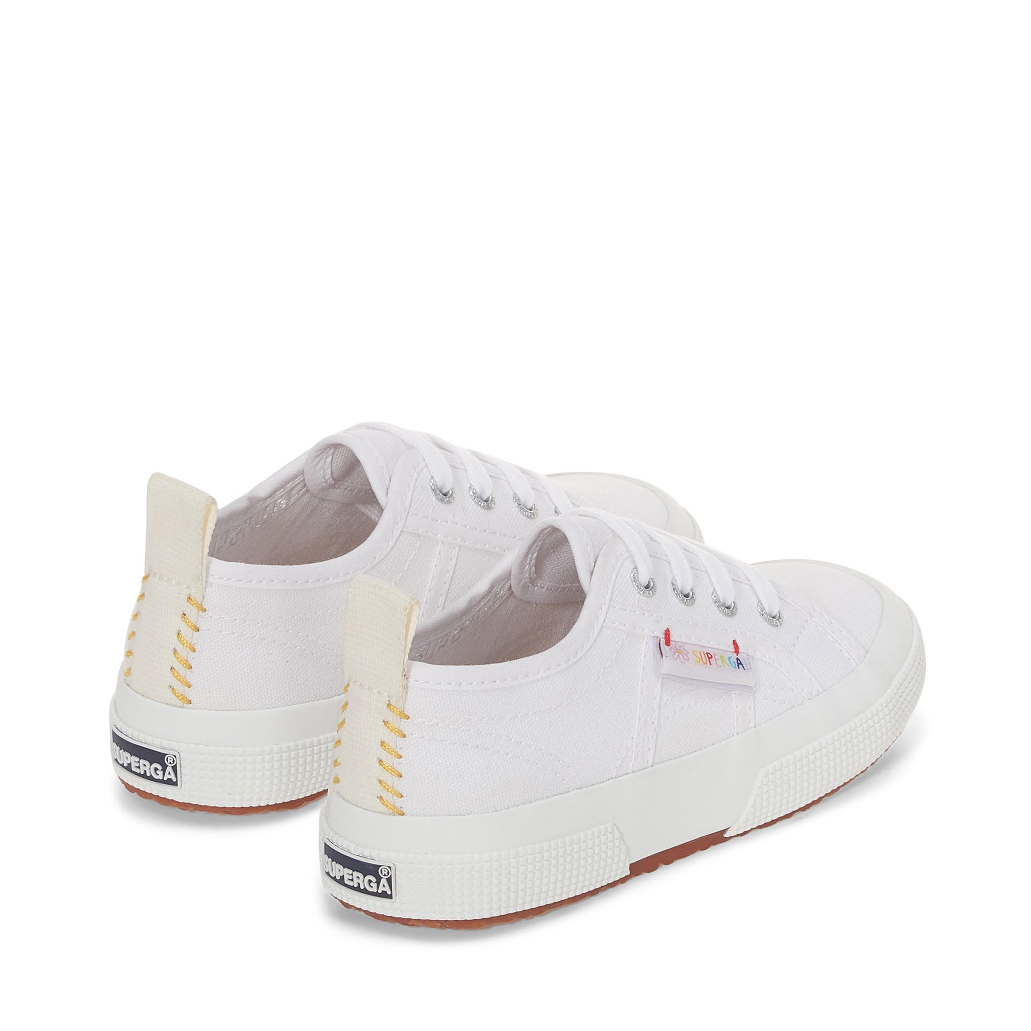 Superga 2750 Kids Funny Label Sneakers - White Multicolor Flower Label. Back view