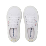 Superga 2750 Kids Funny Label Sneakers - White Multicolor Flower Label. Top view.