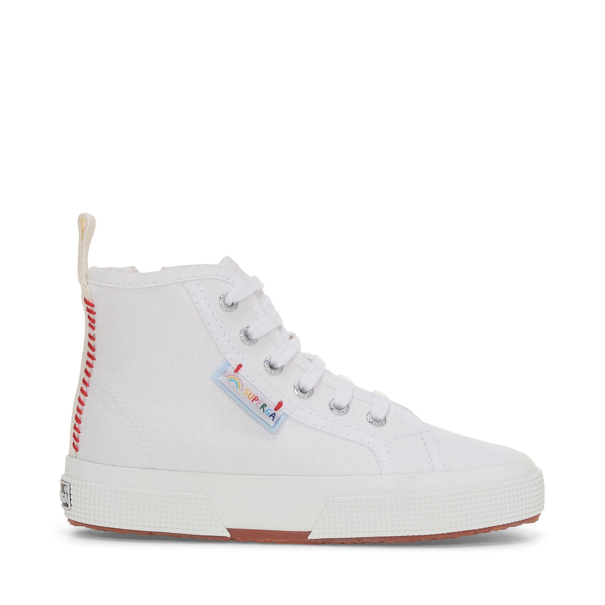 Superga 2709 Kids Funny Label Sneakers - White Multicolor Label Rainbow. Side view.