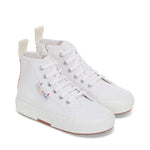 Superga 2709 Kids Funny Label Sneakers - White Multicolor Label Rainbow. Front view.