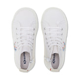 Superga 2709 Kids Funny Label Sneakers - White Multicolor Label Rainbow. Top view.