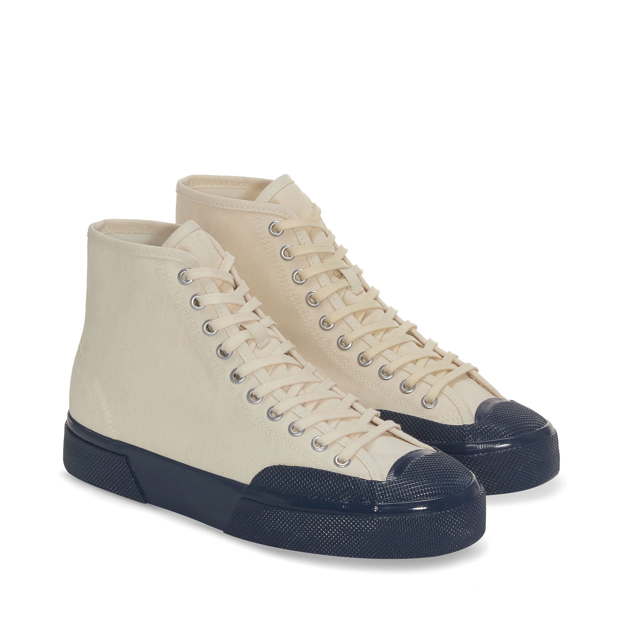 Superga 2433 Twisted Herringbone Sneakers - Off White Blue Petrol. Front view.