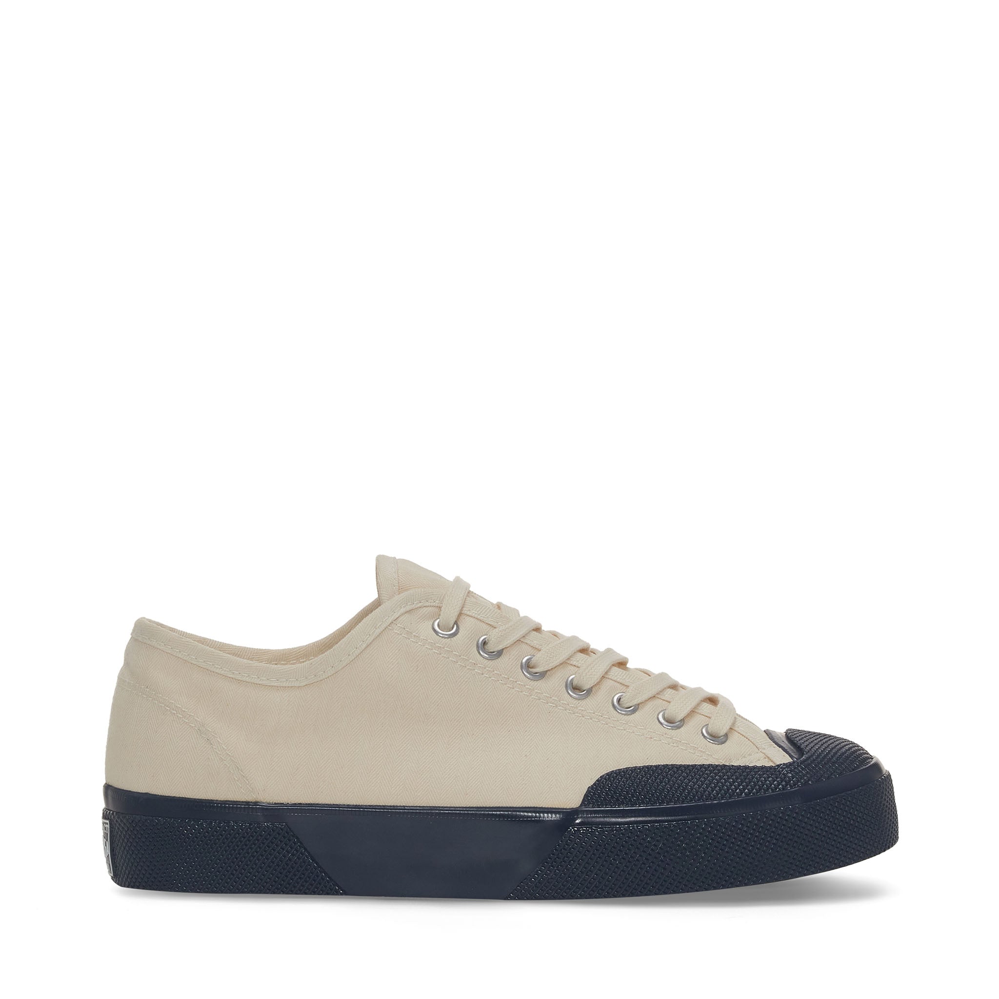 Superga 2432 Twisted Herringbone Sneakers - Off White Blue Petrol. Side view.