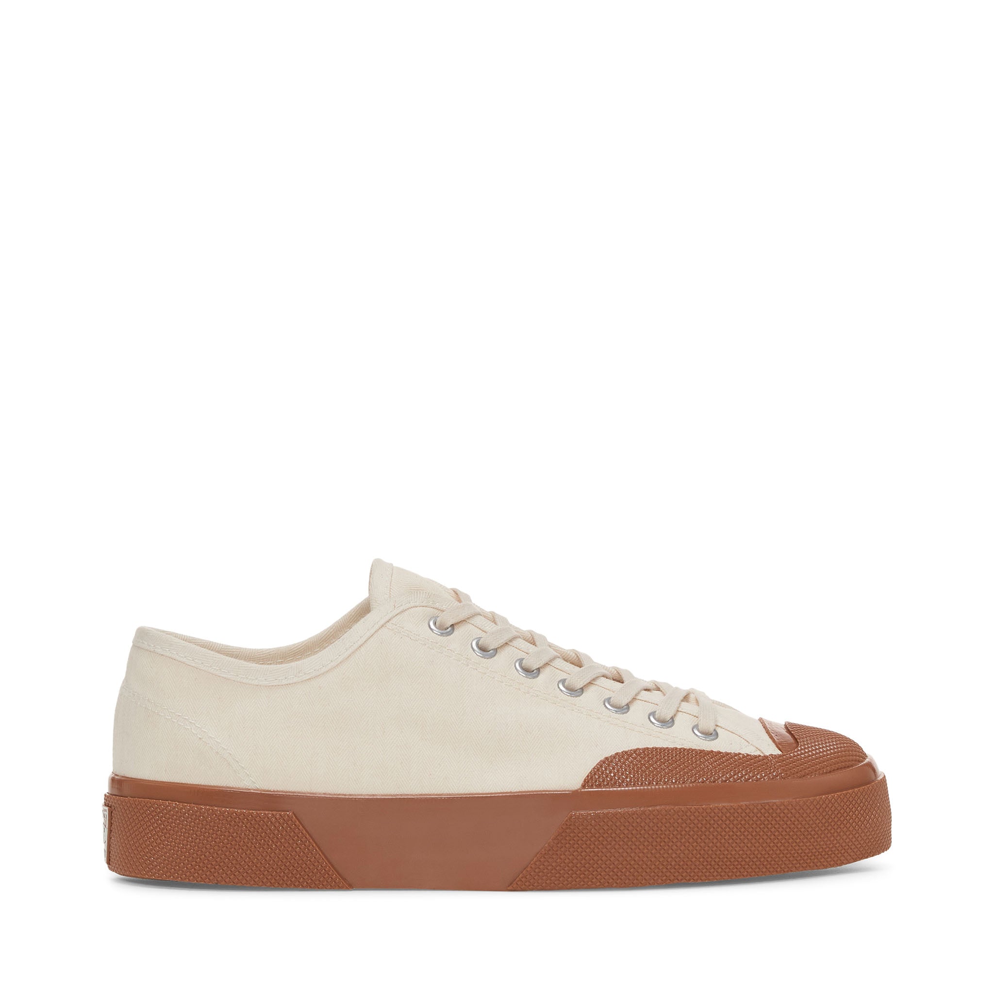 Superga 2432 Twisted Herringbone Sneakers - Off White Amber Brown. Side view.