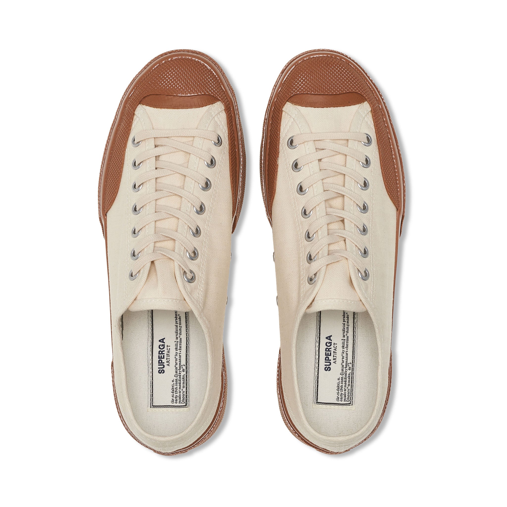 Superga 2432 Twisted Herringbone Sneakers - Off White Amber Brown. Top view.