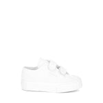 Superga 2630 Kids Stripe Straps Sneakers - Total White. Side view.