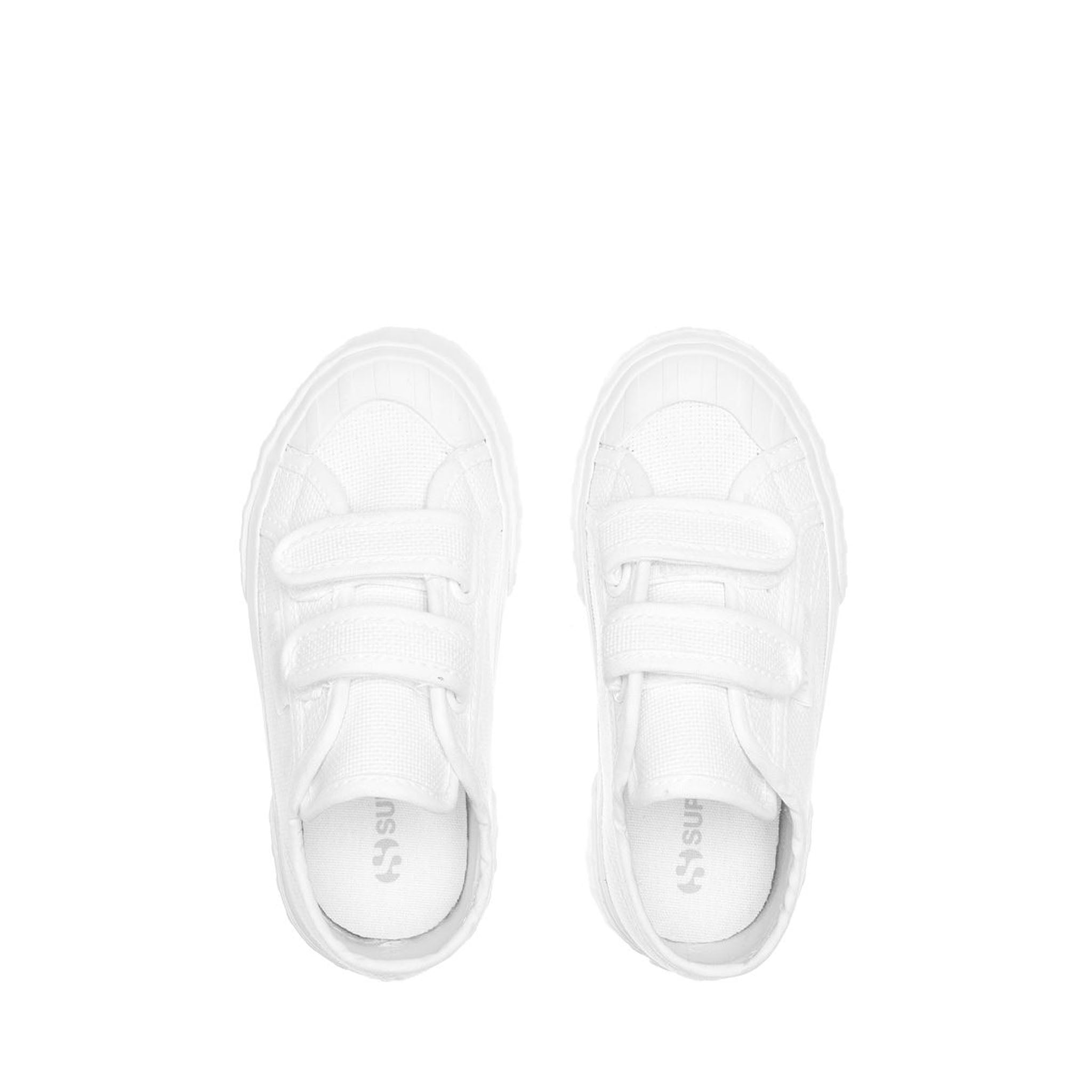 Superga 2630 Kids Stripe Straps Sneakers - Total White. Top view.
