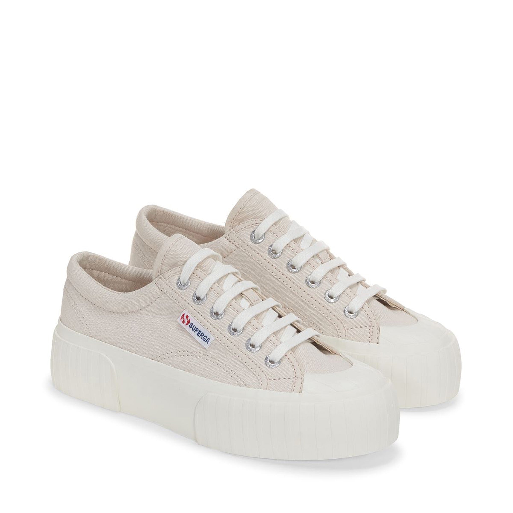 Superga 2631 Stripe Platform Sneakers - Beige Lt Avorio. Front view.