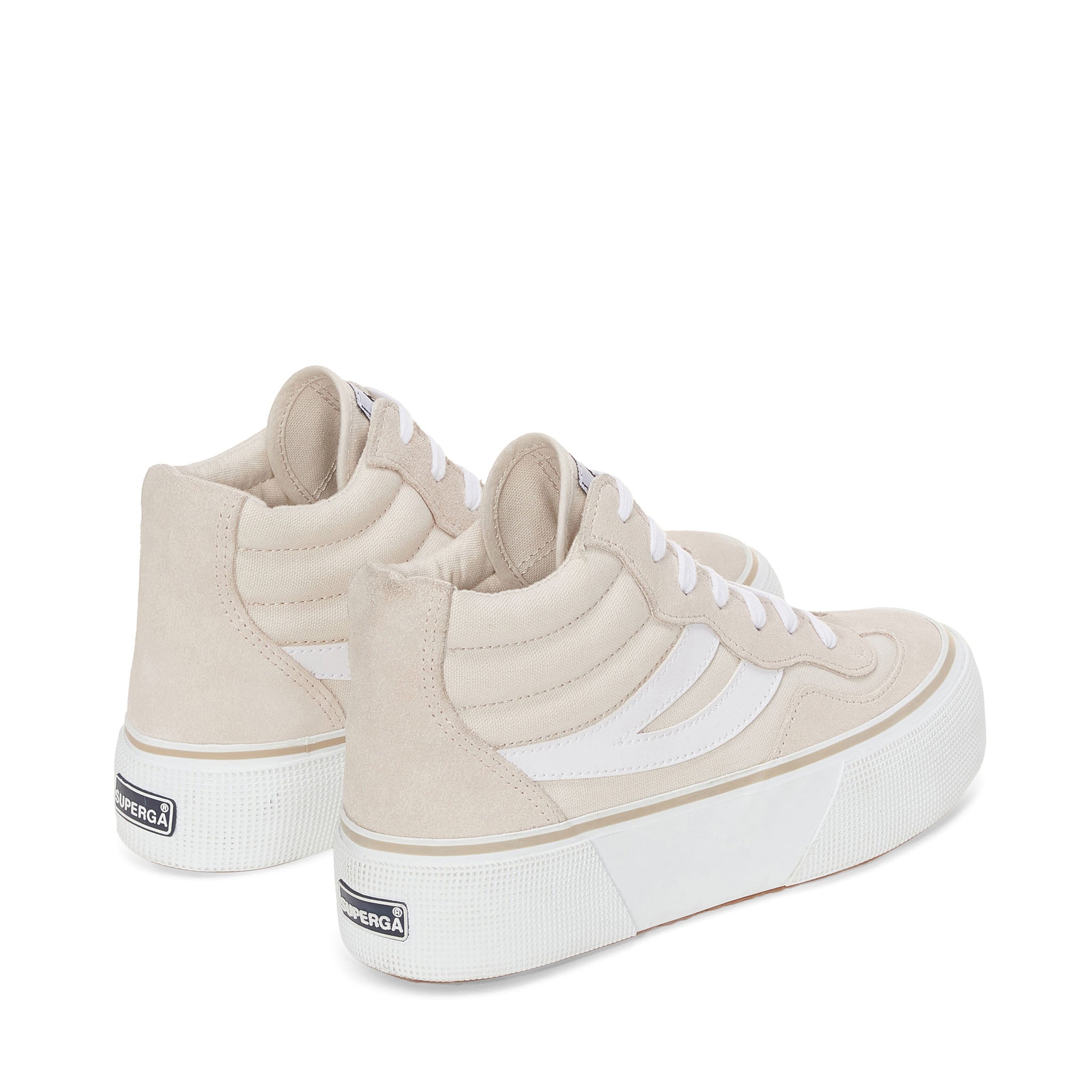 Superga 3141 Revolley Mid Platform Sneakers - Beige Lt Off White. Back view.