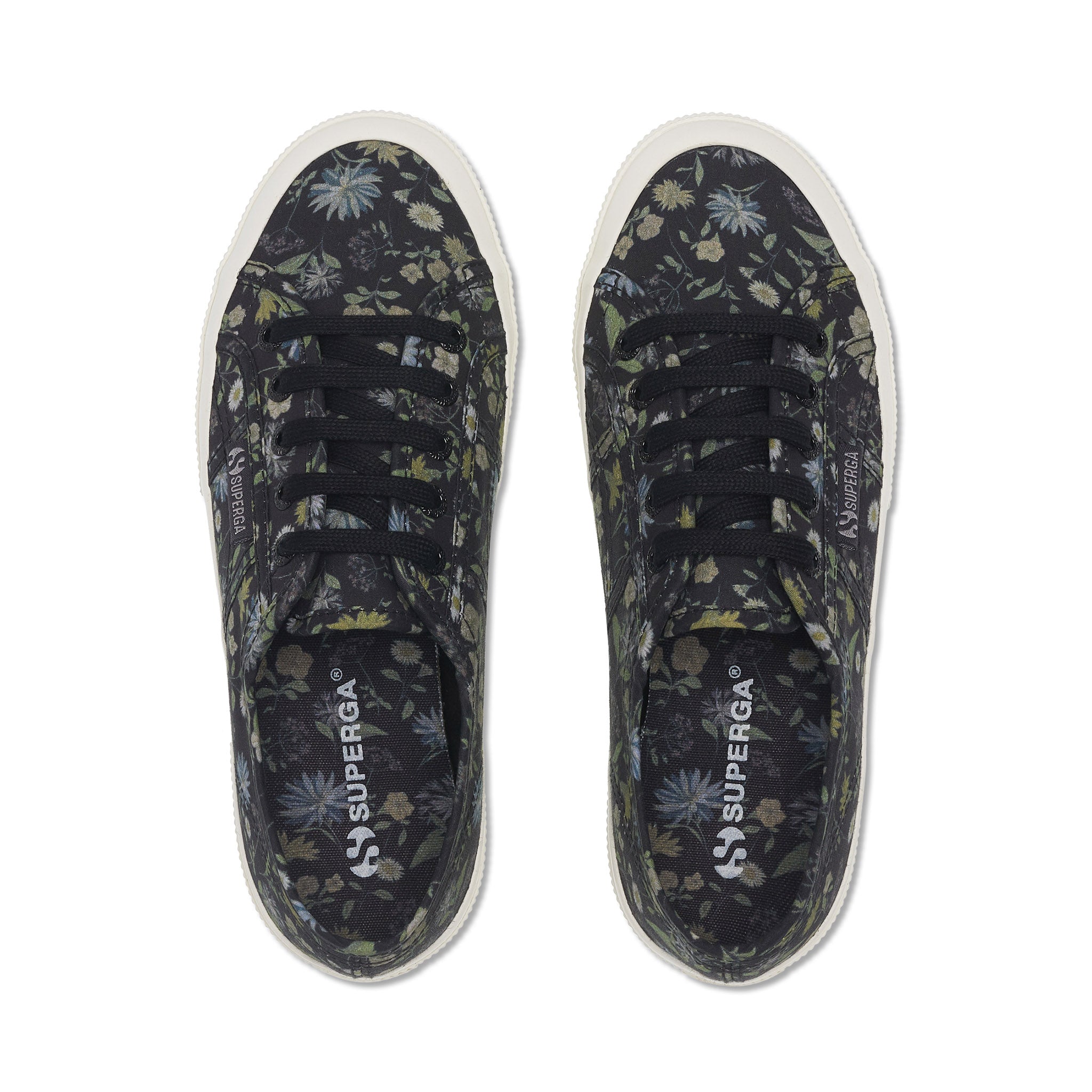 Superga 2750 Floral Print Sneakers - Dark Grey Floral Print. Top view.