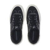 Superga 2941 Revolley Distressed Stone Washed Sneakers - Black White Avorio. Top view.