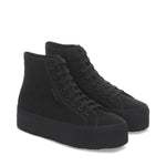 Superga 2708 High Top Sneakers - Total Black Bristol. Front view.
