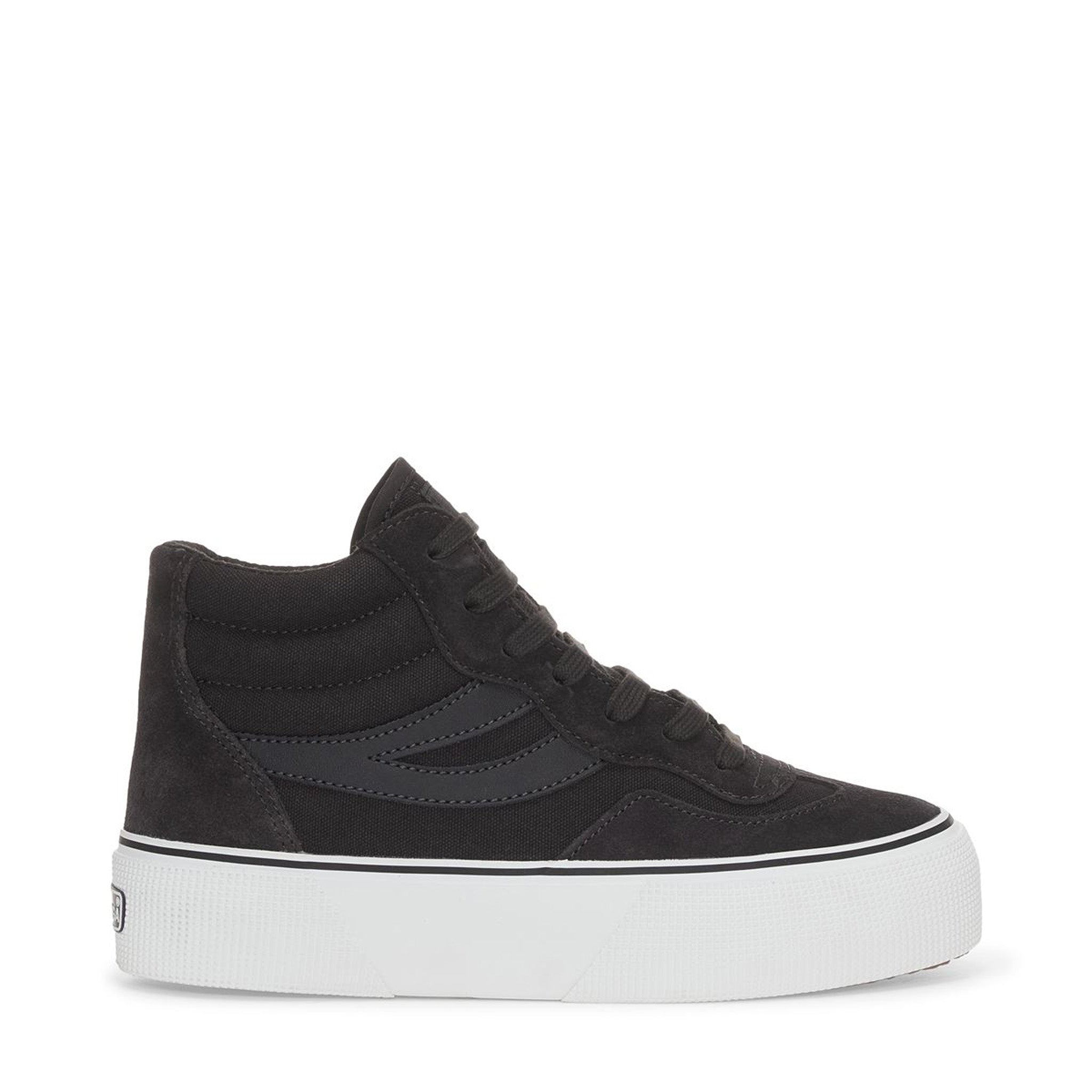 Superga 3141 Revolley Mid Platform Sneakers - Black Bristol Black Off White. Side view.