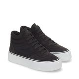 Superga 3141 Revolley Mid Platform Sneakers - Black Bristol Black Off White. Front view.