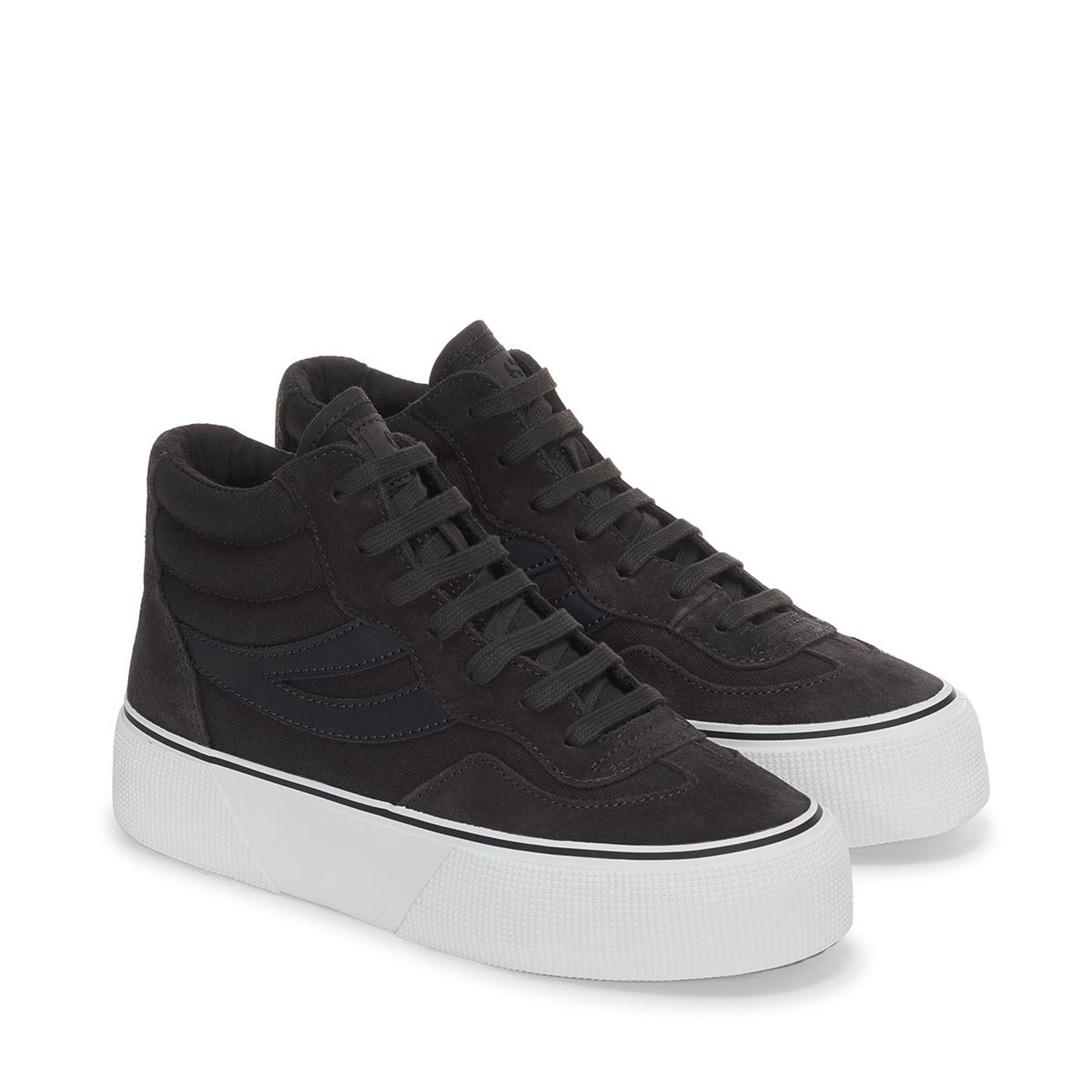 Superga 3141 Revolley Mid Platform Sneakers - Black Bristol Black Off White. Front view.