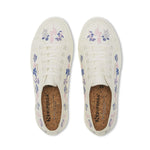 Superga 2750 Organic Flowers Embroidery Sneakers - White Avorio Blue Pink. Top view.