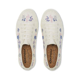 Superga 2750 Organic Flowers Embroidery Sneakers - White Avorio Blue Pink. Top view.