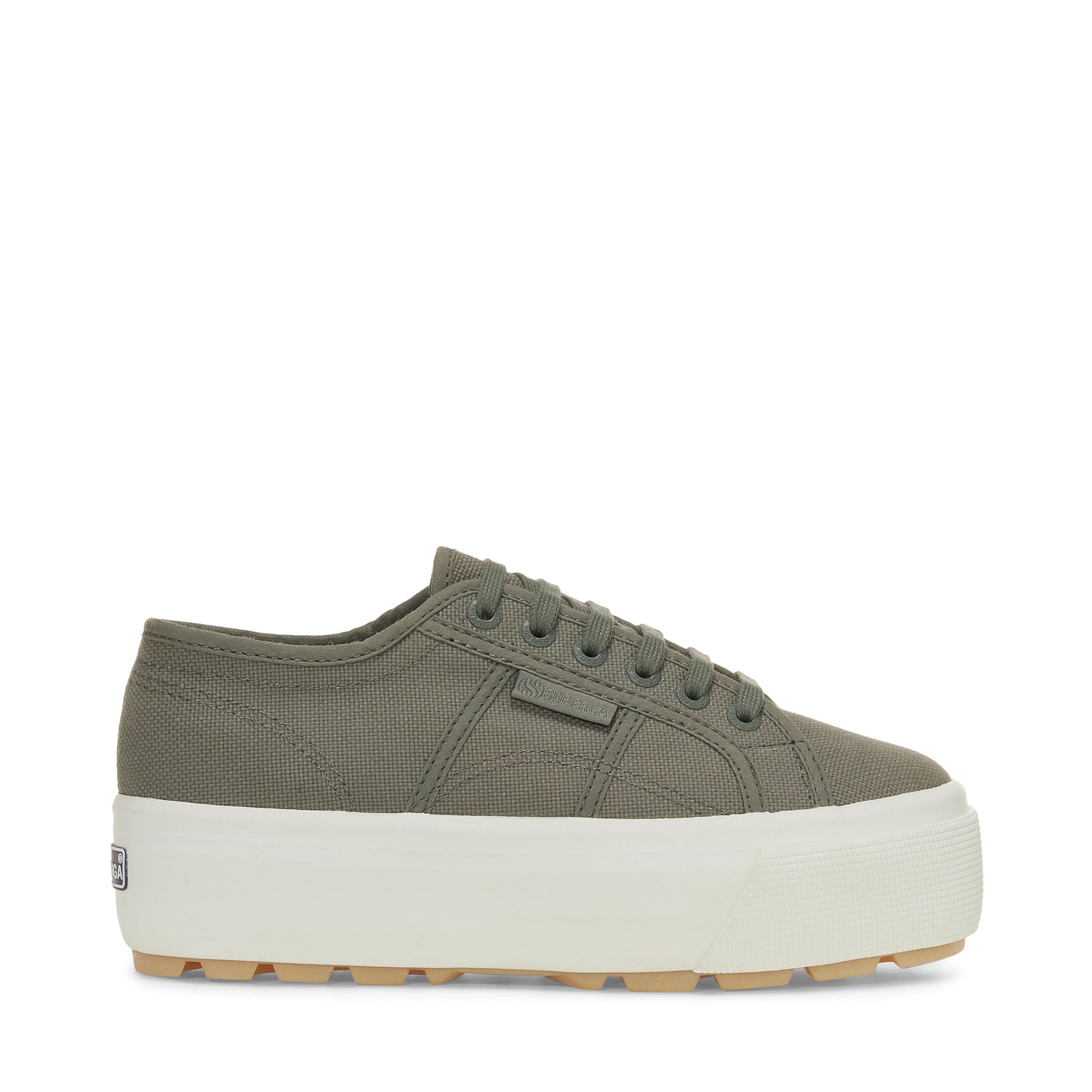 Superga 2790 Tank Sneakers - Grey Greenish Avorio Pearl Gum. Side view.