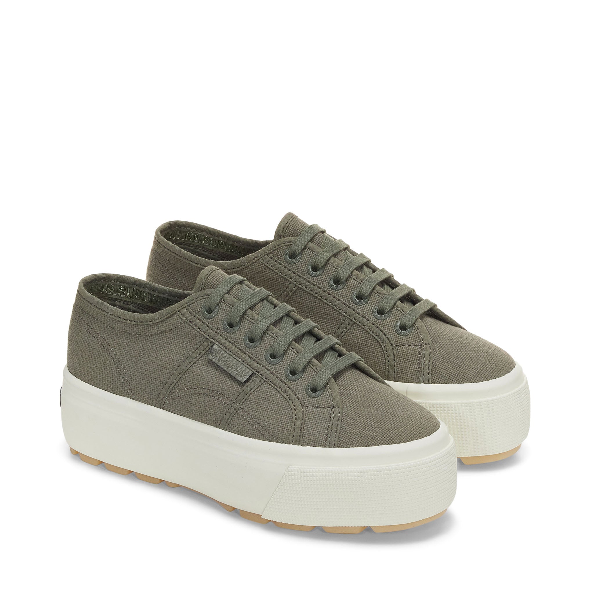 Superga 2790 Tank Sneakers - Grey Greenish Avorio Pearl Gum. Front view.